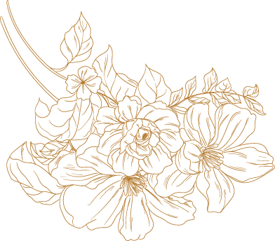 Floral illustration featuring intricate line art of blooming flowers, symbolizing the vibrant ambiance of High Brew's forest-view dining experience.