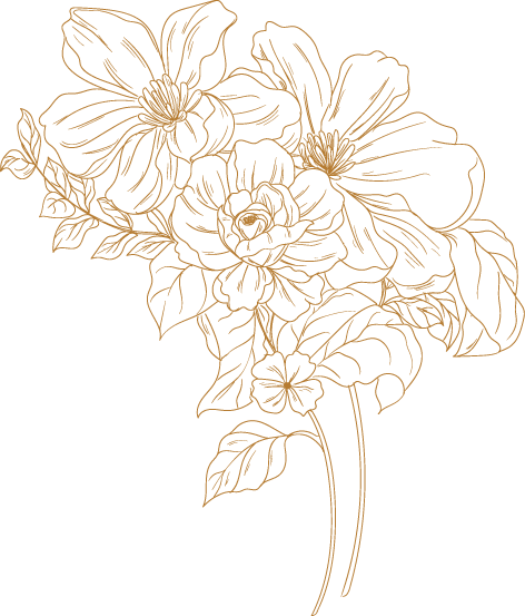 Floral illustration featuring detailed line art of various flowers, symbolizing elegance and freshness, relevant to High Brew's focus on flavorful meals and memorable dining experiences.